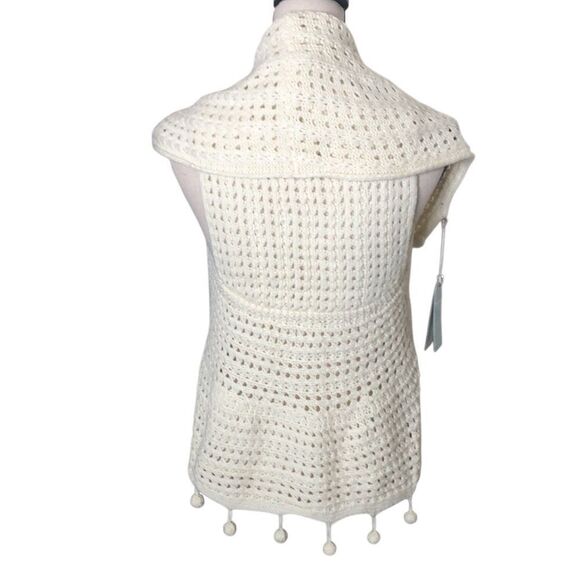 NEW Mud Pie Ivory Crochet Knit Wide Collar Sweater Vest Sz OS Cottagecore, Boho - Picture 4 of 11